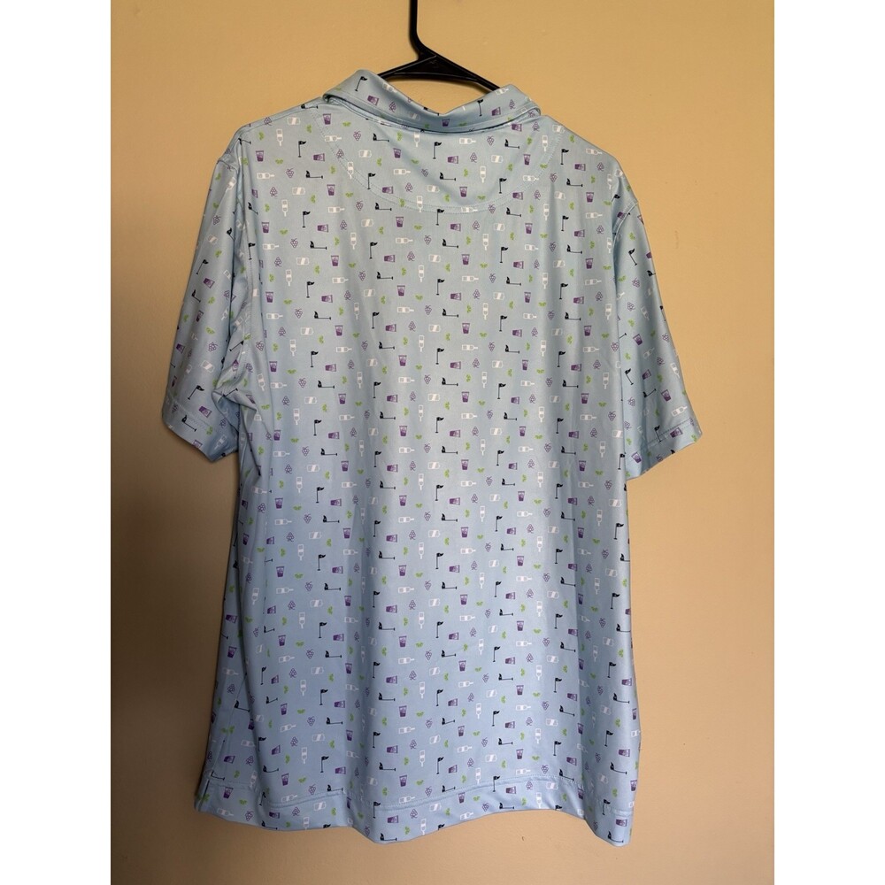2 Deolax Polo Shirt Mens Large Cocktail Print Blue Golf Performance Stretch - Picture 11 of 16